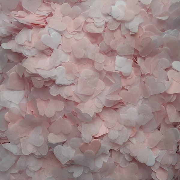 Biodegradable Wedding Confetti - Baby Pink & White - Eco Friendly Tissue Paper Hearts - Party Table Decoration - 5 TO 100 HANDFULS