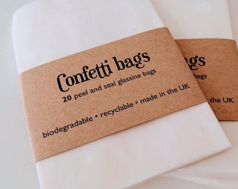 20 Peel & Seal Confetti Wedding Favour Bags 89mm x 117mm C7 Glassine Paper Envelopes Transparent Biodegradable