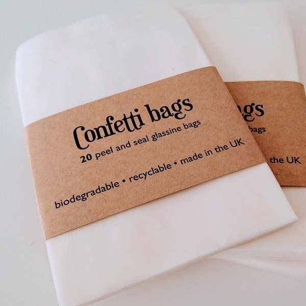 20 Peel & Seal CONFETTI FAVOUR BAGS Glassine Paper Envelopes Transparent Biodegradable