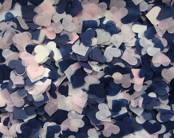 Biodegradable Wedding Confetti - Navy Blue, Blush Pink & Ivory - Eco Tissue Paper Hearts - Party Table Decoration - 5 TO 100 HANDFULS