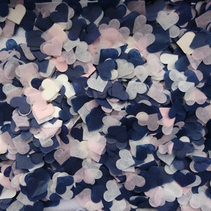 Biodegradable Wedding Confetti - Navy Blue, Blush Pink & Ivory - Eco Tissue Paper Hearts - Party Table Decoration - 5 TO 100 HANDFULS