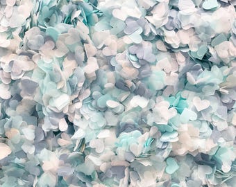 Dusty Blue, Light Blue & Ivory Heart Confetti | Biodegradable Tissue Paper Hearts | Eco-Friendly Wedding Table Decoration | Handmade in UK