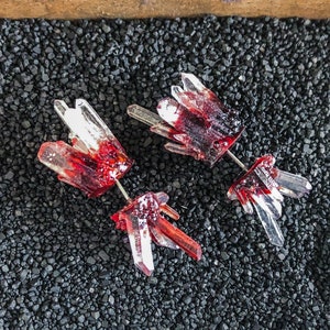 Pixie - Blood in the water (Red/Clear) crystal fake gauges, FAKE gauges - Resin earrings, crystal earrings