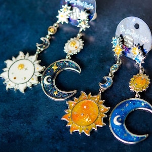 Cosmos statement Necklace, Earrings, or Set - Sun and Moon Earrings - Witchy Earrings – Solstice Earrings - Glow in the Dark Earrings