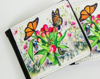 monarch lifecycle butterflyt wallet, Double sided wallet,  mens wallet, cute gift, nerdy gift, Scuba Diver gift, aquarium