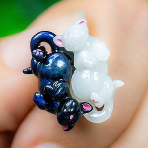 Unique Cuddling Cat Earrings Yin Yang or Mirrored Style, Glow in the Dark, Color-Changing, Titanium Posts image 1