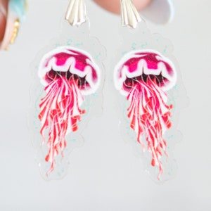 Gentle Jellies, Recycled Charms,Scuba diver gift, mermaid jewelry, ocean earrings image 2