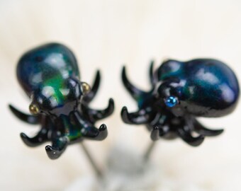 TINY Color Changing titanium octopus earrings, hypoallergenic earrings, cephalopod earrings, scuba diver gift