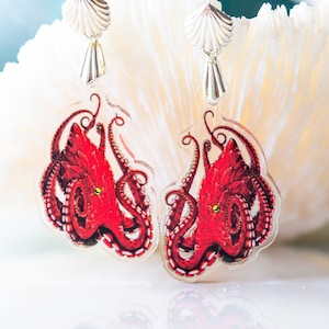 Giant Pacific Octopus, Octopus earrings, Octopus necklace, Recycled Charms, scuba diver gift, marine biology gift