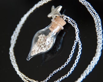 Okinawa Star Sand Pendant: Beach Ocean Jewelry, Silver Chain
