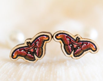 Atlas Moth Sustainable wood jewelry, wood studs, wood pin, Eco friendly studs