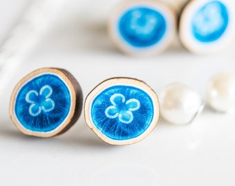 Moon Jelly, Sustainable wood jewelry, wood studs, wood pin, Eco friendly studs