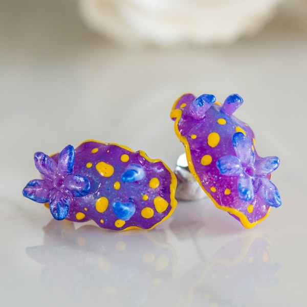 Chromodoris luteorosea, The yellow spotted Doris, Glow in the dark Nudibranch Earrings, Beach Jewelry, Gift for Diver, scuba diver earrings