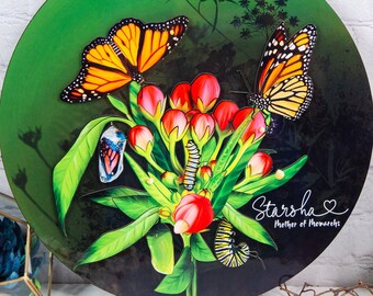 Monarch lifecycle ornament, wall art,  Danaus plexippus, Lepidopterology Ornaments, Biologist gift, Nature lover