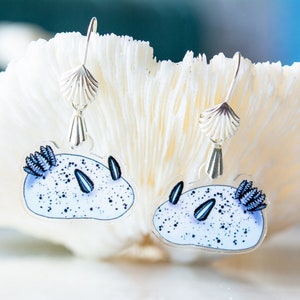 Sea Bunny, Jorunna parva Recycled Charms, Scuba diver gift, sea slug earrings, nudibranch necklace, marine biologist gift