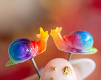 Rainbow Pride Snail earrings (Glow in the Dark ), snail jewelry, invertebrate earrings, animal earrings, miniature animals, entomology