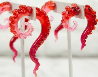 Strawberry Anemone Resin Tentacle/Octopus fake gauge earrings, Mermaid Earrings, Pirate Costume