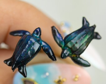 Color Changing titanium sea turtle earrings, leather back sea turtle earrings, hypoallergenic earrings,  scuba diver gift