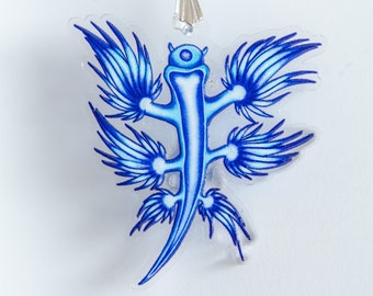 Blue sea Dragon, Glaucus atlanticus Recycled Charms, scuba diver gift, marine biology gift, nudibranch Necklace, nudibranch earrings