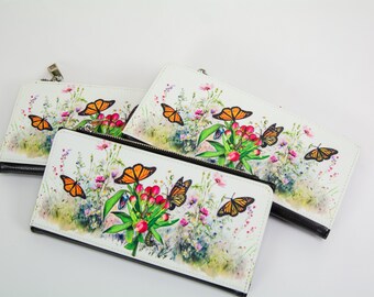Monarch butterfly lifecycle wallet, wallet with snaps, womens wallet, ladies wallet, large wallet