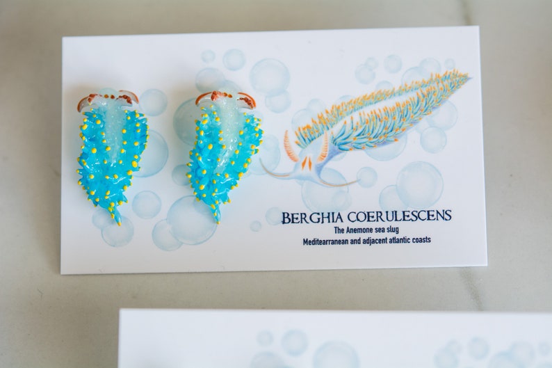 Berghia coerulescens, the anemone sea slug, Glow in the dark Nudibranch Earrings, Beach Jewelry, Gift for Diver, scuba diver earrings image 6