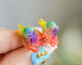 Rainbow Pride glow in the dark- octopus earrings, octopus jewelry, scuba diver gift, mermaid earrings, animal earrings