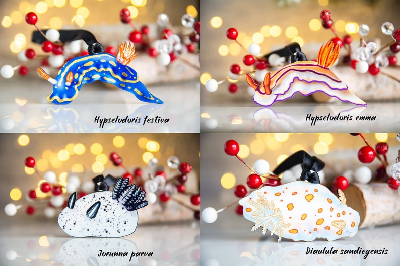 Adornos personalizables de nudibranquios y babosas marinas, regalo para buceadores, biólogo marino, Navidad. imagen 3