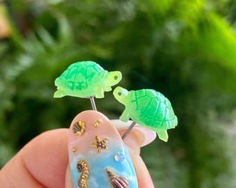 Glow in the dark green turtle earrings, tortoise earrings, unique earrings, statement earrings, herptology, animal earrings, animal gift