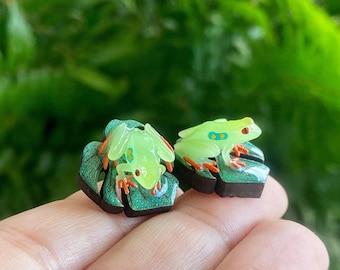 Glow in the Dark, Red Eyed Tree Frog Earrings, Frog Earrings