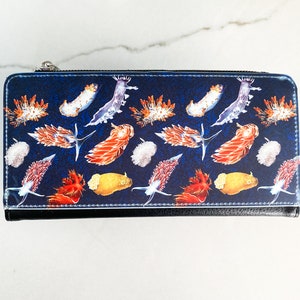 Nudibranchs of the Pacific Northwest Long Wallet, Zippered Change pocket, wallet with snaps, womens wallet, ladies wallet, large wallet image 1