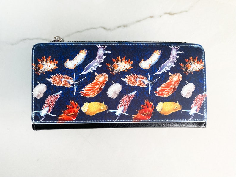 Nudibranchs of the Pacific Northwest Long Wallet, Zippered Change pocket, wallet with snaps, womens wallet, ladies wallet, large wallet image 1