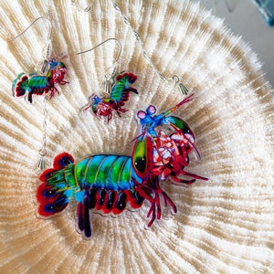 Peacock Mantis Shrimp Recycled Charms,scuba diver gift, shrimp earrings, shrimp necklace, image 10