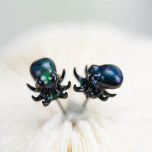TINY Color Changing titanium octopus earrings, hypoallergenic earrings, cephalopod earrings, scuba diver gift, lapel pins, miniature figures