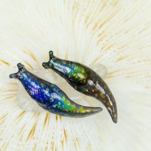 Rainbow Mood Color Changing Leopard Slug earrings on Titanium, hypoallergenic earrings,  lapel pins, miniature figures, pendants