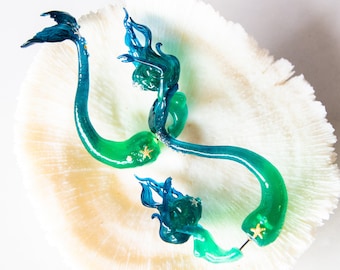 Sea Grass, Green and Blue Mermaid Earrings, Mermaid Fake Gauge earrings, mermaids, Resin fake gauges