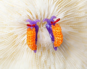 Glow in the Dark Nudibranch Earrings: Spanish Shawl Sea Slug Jewelry