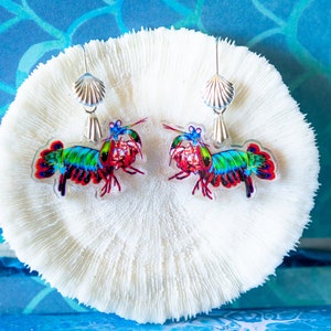 Peacock Mantis Shrimp Recycled Charms,scuba diver gift, shrimp earrings, shrimp necklace, image 9