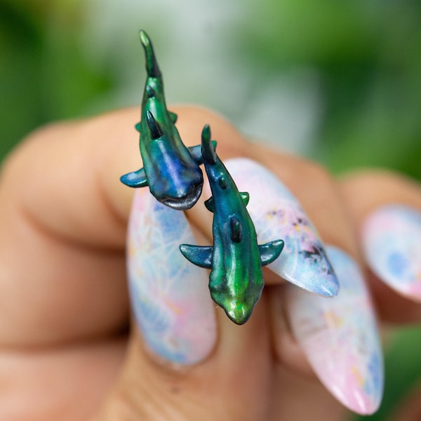 Color Changing Basking Shark Earrings: Hypoallergenic Titanium Posts