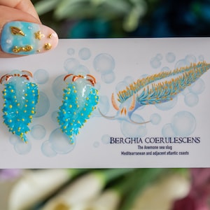 Berghia coerulescens, the anemone sea slug, Glow in the dark Nudibranch Earrings, Beach Jewelry, Gift for Diver, scuba diver earrings image 4