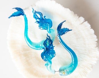 Blue Ombre Mermaid Earrings, Mermaid Fake Gauge earrings, mermaids, Resin fake gauges