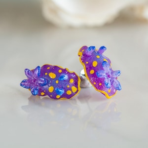 Chromodoris luteorosea, The yellow spotted Doris, Glow in the dark Nudibranch Earrings, Beach Jewelry, Gift for Diver, scuba diver earrings