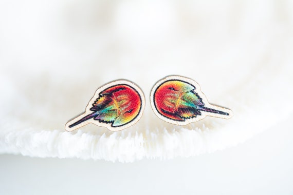 Rainbow Horseshoe Crab, Crab Earrings, Stud Earrings, Sustainable