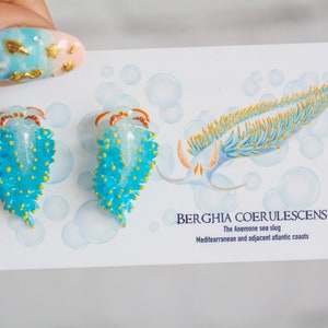 Berghia coerulescens, the anemone sea slug, Glow in the dark Nudibranch Earrings, Beach Jewelry, Gift for Diver, scuba diver earrings image 3