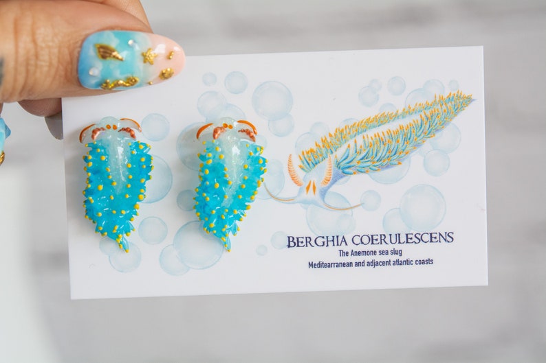 Berghia coerulescens, the anemone sea slug, Glow in the dark Nudibranch Earrings, Beach Jewelry, Gift for Diver, scuba diver earrings image 3