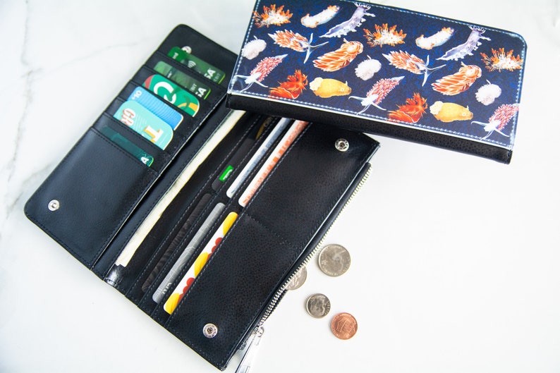 Nudibranchs of the Pacific Northwest Long Wallet, Zippered Change pocket, wallet with snaps, womens wallet, ladies wallet, large wallet image 4