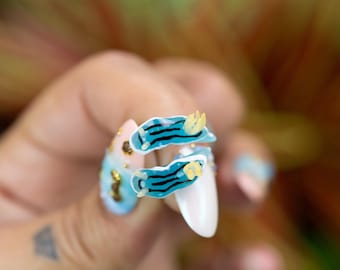 Glow-in-the-Dark Nudibranch Earrings: Chromodoris Lochi, Hypoallergenic Titanium
