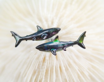 Color Changing titanium great white shark earrings, hypoallergenic earrings,  scuba diver gift