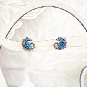 Pendientes de dragón durmiente de titanio con cambio de color arcoíris, hipoalergénicos, regalo para buceadores, prendedores de solapa y figuras en miniatura. imagen 6
