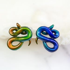 NEW - Color Changing 1" snake earrings on Titanium, hypoallergenic earrings,  gift, lapel pins, miniature figures, pendants