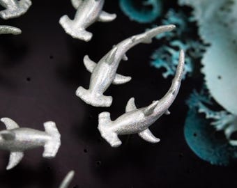 1" Hammerhead Shark Earrings, With glow in the dark, holographic shimmer on hypoallergenic Titanium earrings,  lapel pins, pendants